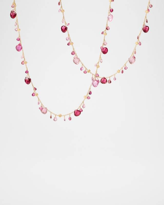 18K Yellow Gold Pink Tourmaline Long Necklace